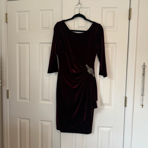 Elegant Burgundy Velvet Dress - Picture 2 of 6